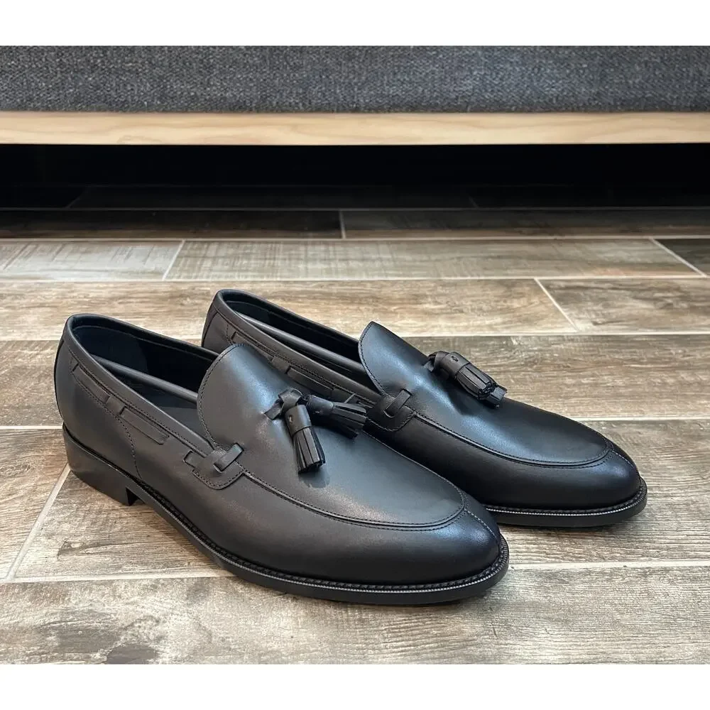 $950 NIB Nettleton Black Leather Almond Toe Tassel Loafers Slip Ons Shoes 13